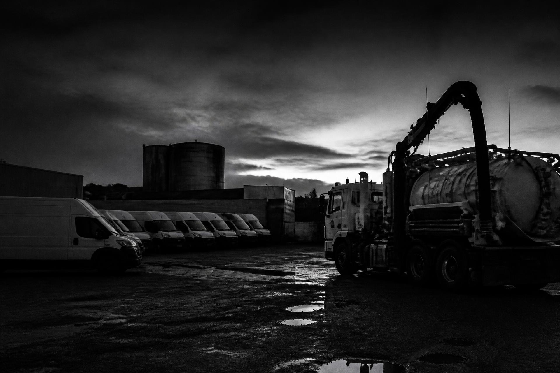 Howrah Plumbing fleet at the Mornington yard at dusk